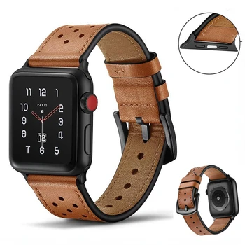Кожаный Ремешок для Apple Watch Band 8 7 45мм 41мм Ultra 49мм Дышащий браслет iWatch 6 5 4 3 SE 44мм 42мм 40мм Ремень