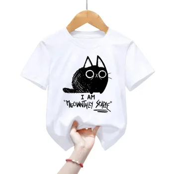 Детская футболка с кавайным котом, новая летняя милая модная детская футболка, топы для девочек-хипстеров, одежда