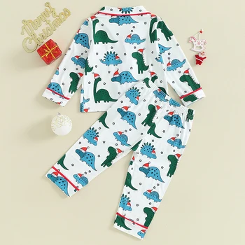 Комплект Одежды для маленьких мальчиков и девочек Christmas Oufit Linfant Ittle Kids С длинным рукавом, воротником-лацканами и пуговицами, брюки на пуговицах