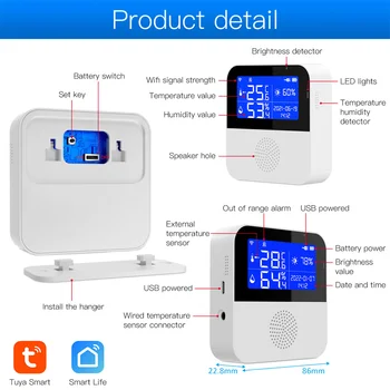 Wi-Fi Датчик гигрометра Tuya Smart Safety Home Датчик контроля температуры и влажности в помещении и на улице ЖК-дисплей Виден ночью