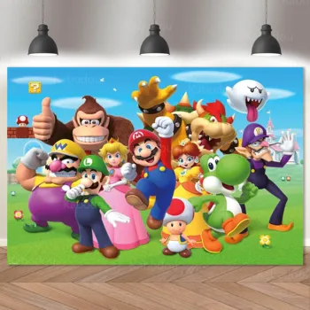 Фон Super Mario Bros Мальчики Украшение Вечеринки по случаю Дня рождения Баннер Плакат Фон для фотосъемки Душа ребенка Студийный Реквизит