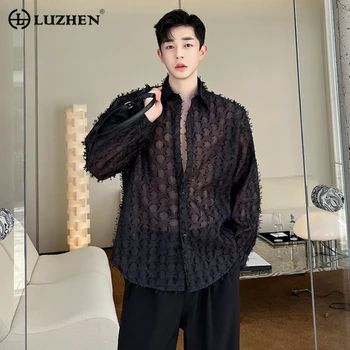 Дизайнер LUZHEN, Шикарная Модная Рубашка с длинными рукавами в Корейском стиле Ручной работы, Шерстяная Мужская и Женская сетка Высокого качества 782c85