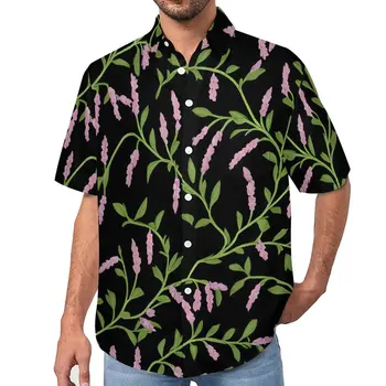 Розовые повседневные рубашки с цветочным принтом, пляжная рубашка с зелеными листьями, Летние блузки Y2K, Мужские на заказ, Большие размеры