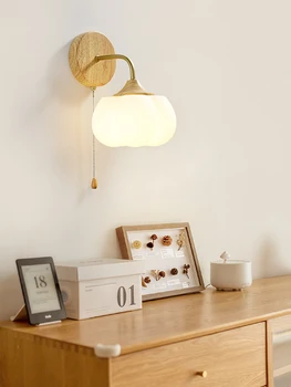 Бревенчатый хлопковый настенный светильник Кремового цвета Уютная прикроватная лампа для спальни Современный минималистичный светильник для гостиной в коридоре