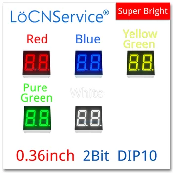 LoCNService 30ШТ 0,36-Дюймовый Цифровой Ламповый Светодиодный Дисплей 2-Битный Красный Желтый Зеленый Синий Белый Общий Анод / Катод 7 Сегментов 0,36 дюйма