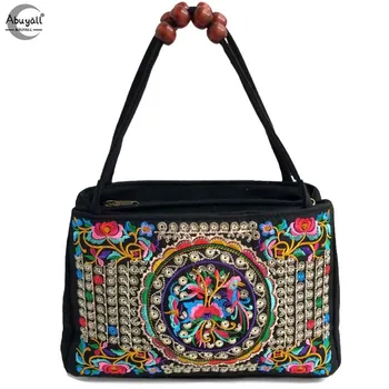 Abuyall Женская цветочная этническая вышивка, Верхняя ручка, сумка, холст, Винтажная кисточка, шарик, Богемия, Винтажная сумка в стиле хиппи, подарки