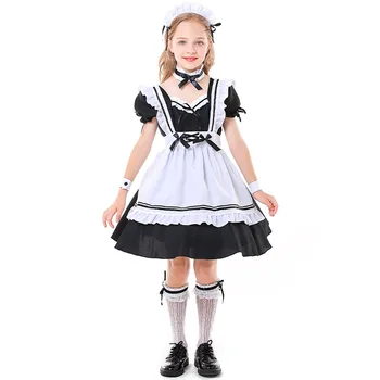 Игровой костюм горничной для детей и девочек на Хэллоуин, японская Лолита, наряд для вечеринки, косплей, комплекты фартуков