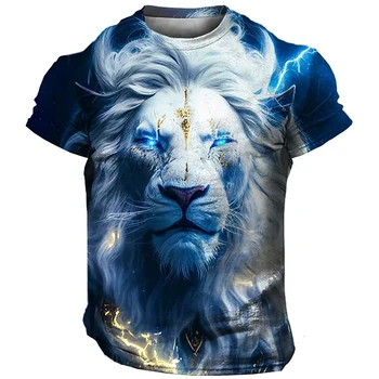 Мужская футболка с 3D принтом Льва, футболки с коротким рукавом, Летняя футболка для мужчин, винтажная уличная одежда, модная мужская рубашка оверсайз, одежда