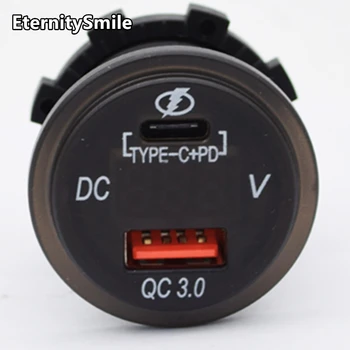 X Разъем для зарядки с двойным питанием USB QC3.0 + Разъем для быстрой зарядки Type-C PD с ЖК-экраном, Цифровой Вольтметр 12-24 В