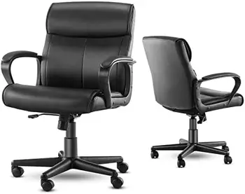 Офисное кресло-кресло для руководителей со средней спинкой, Регулируемое компьютерное кресло с поясничной поддержкой, мягким подлокотником, поворотным колесиком,