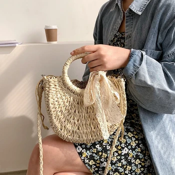Женская соломенная пляжная сумка-тоут Hobo, тканые летние сумки, повседневная сумка для богемных каникул, сумка через плечо