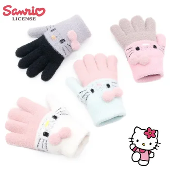Зимние детские перчатки Kawaii Hello Kitty, зимние перчатки с пятью пальцами из аниме 