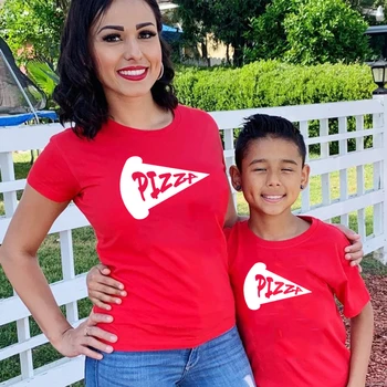 Одинаковые футболки с пиццей для мамы и меня, семейная одежда, летняя повседневная футболка с коротким рукавом для мамы и дочки, футболка для сына