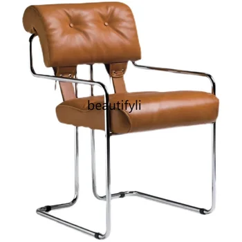 Итальянский минимализм, легкая роскошная кожаная сумка из нержавеющей стали, обеденный стул высокого класса для деловых переговоров, конференц-кресло
