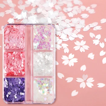6 Сеток Розовые блестки для ногтей Sakura Хлопья из цветов сакуры Kawaii Принадлежности для ногтей для профессионалов Аксессуары