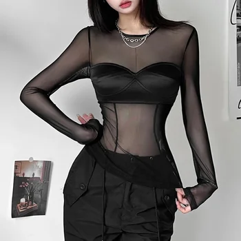 Черная облегающая сексуальная перспективная повседневная универсальная высокоэластичная мягкая дышащая женская тонкая осенне-зимняя базовая рубашка