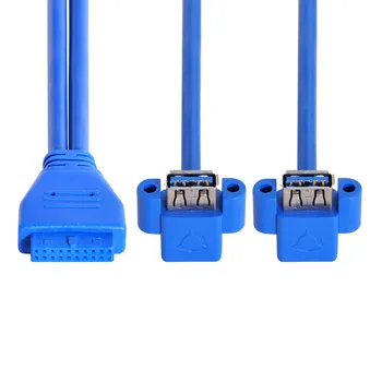 Подключаемый угловой USB 3.0 типа A с двумя разъемами для подключения к материнской плате, 20Pin, 19-контактный разъем для разъема коробки, кабель для крепления на панели, 50 см