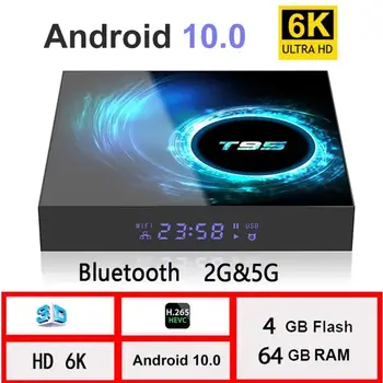 T95 Smart TV Box Android 10 6K HD телеприставка Поддерживает Несколько Видеоформатов Мультимедиа PK X96 plus 128 ГБ 4G 5G wifi bt 5,0 TV Box